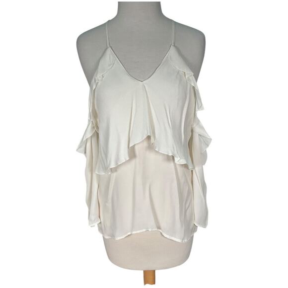 Paige 100% Silk Luciana Top in White Size Small Off Shoulder Sleeve Boho Halter - Picture 4 of 15